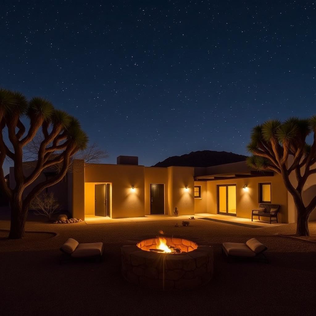Desert adobe with courtyard fire pit